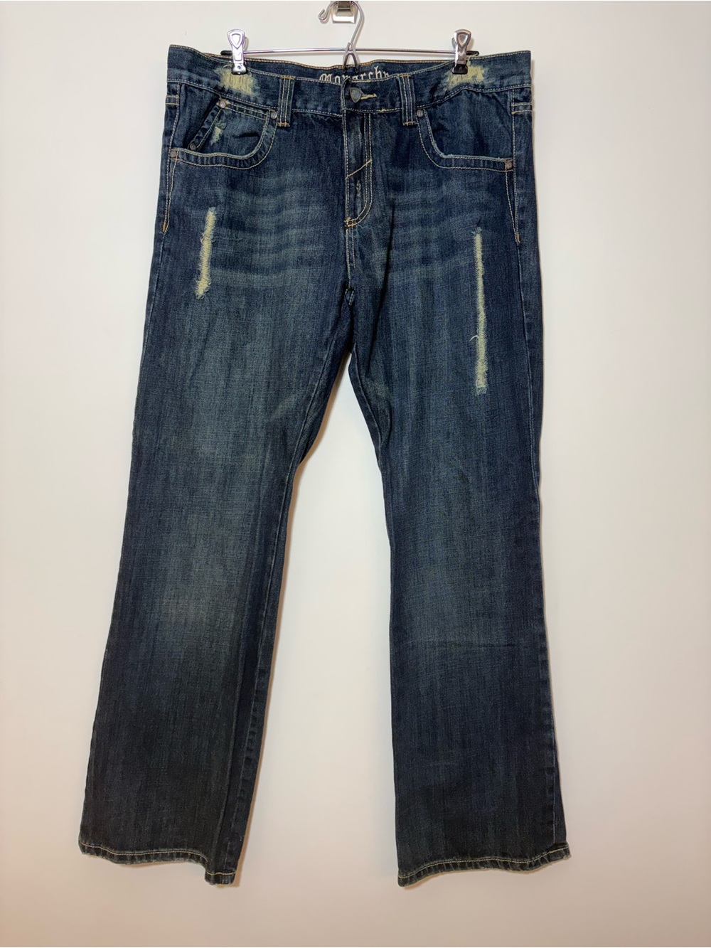 Monarchy  Men's Bootcut Relaxed Jeans Sz 38 Blue Denim Y2K Heavy Stitch